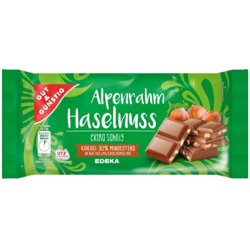 G&G ALPENRAHM HASELNUSS SCHOKOLADE 100G
