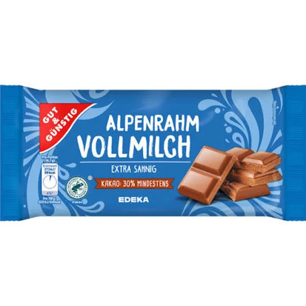 G&G ALPENRAHM VOLLMILCH SCHOKOLADE 100G